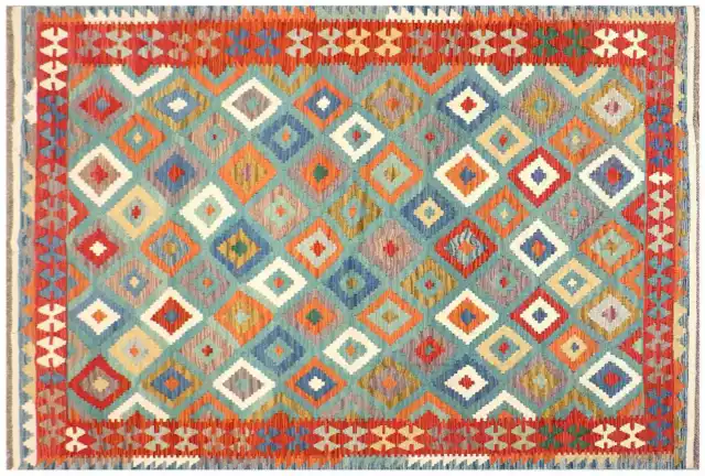 Maimana Afgana Alfombra Kilim 200x300 Tejido A Mano De Colores Geométrica