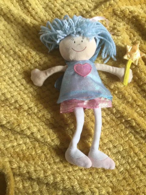 Marks And Spencer M&S Rag Doll Plush Soft Stuffed Toy Blue dress & Hair