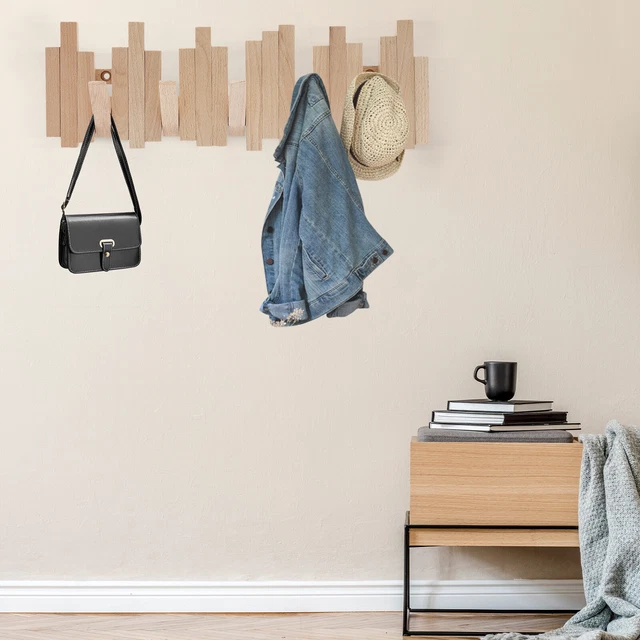 Wooden Clothes Hanger Wall Mounted Hat Cap Key Holder Handbag Storage Hook Rack