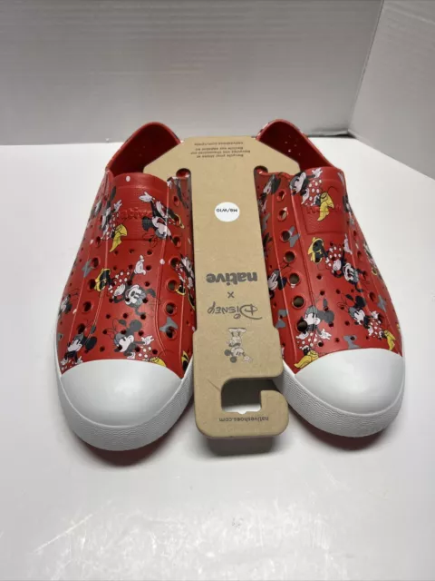 Disney Parks X Native Shoes W Sz 8 M SZ 10 Red Minnie Mouse Slides Slip Ons NWT