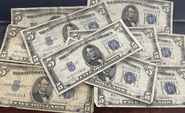 1934 Blue Seal $5 Silver Certificate Note FIVE Dollar Bill Lot Money - One Note