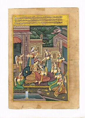 Indian Miniature Painting Of Mughal Emperor & Queen Enjoying Romance With Music