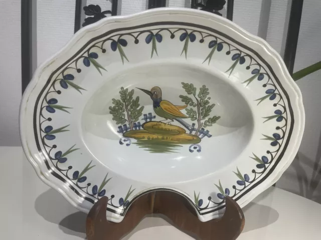 Ancien Plat Décoratif En Faïence De France XXème Siècle Fait Main Style Moustier