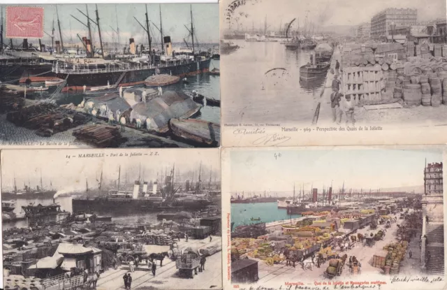 Lot de 4 cartes postales anciennes old postcards MARSEILLE port quai joliette