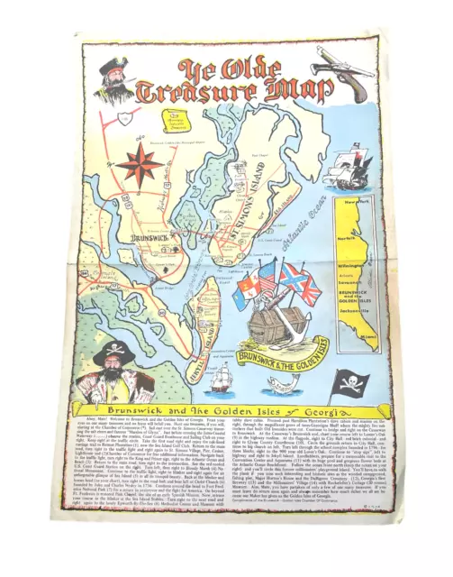 Ye Olde Treasure Map Travel Poster Brunswick Golden Isles Georgia Pirate 11 x 17