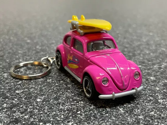 Fits Volkswagen Beetle Bug Pink Surfboard Keychain Hot Wheels Matchbox VW