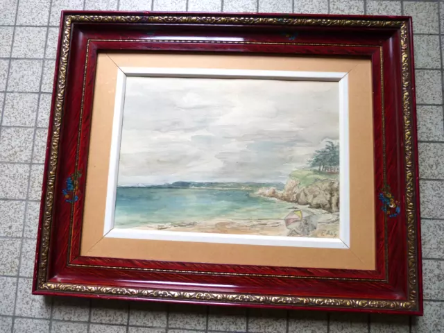 BeLLE et ANCIENNE AQUARELLE"BORD de MER signée Mas