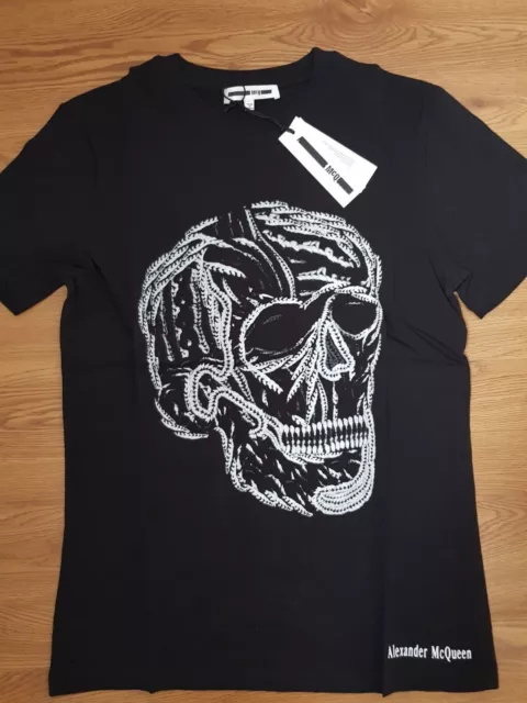 T-shirt nera MCQ Alexander McQueen stampa teschio, nuova di zecca ed etichettata.