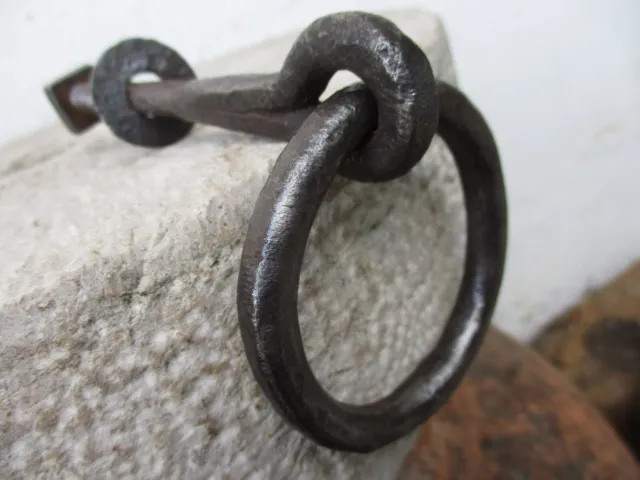 Antique Iron Tethering Ring on Pin Screw & Nut Meat Beam Game Hook Old Hardware. 3