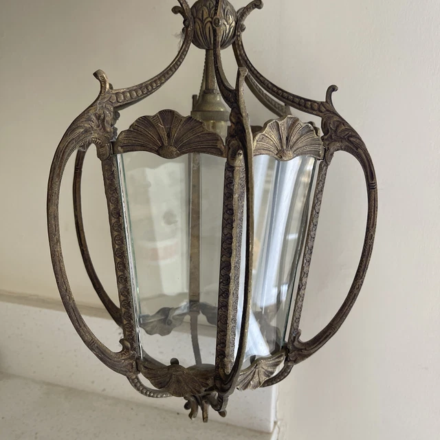 Vintage French Lantern, Pendant Light, Hallway Light, Brass Light, Brass Lantern Vintage French Lantern, Pendant Light, Hallway Light, Brass Light, Brass Lantern