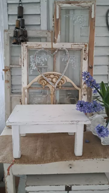 Alter Schemel Hocker Shabby Chic Vintage Holz Weiss Landhaus Blumenhocker 3