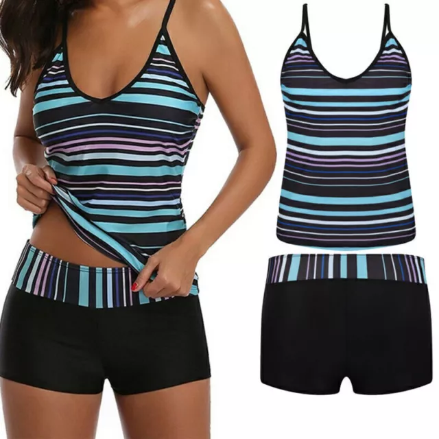 Women Ladies Tankini Set with Boy Shorts Padded Swimsuit Bathing Swim Costume