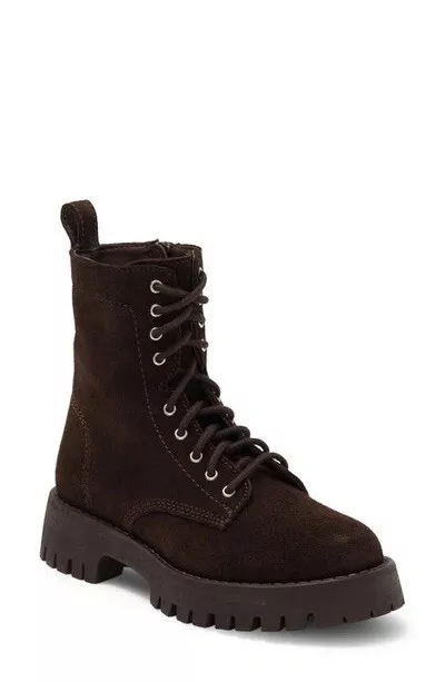 Steve Madden Women's Linze Brown Suede Laceup Combat Boot Zip up Size 7 New