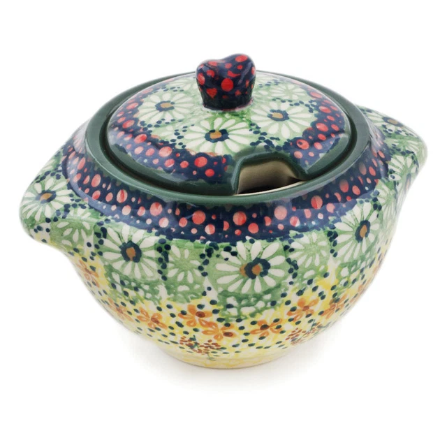 Polish Pottery Sugar Bowl 9 oz Sunshine Grotto UNIKAT Polish Pottery Sugar Bowl 9 oz Sunshine Grotto UNIKAT