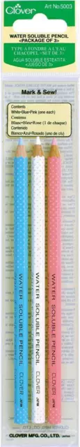 Clover Pack Of 3 Colours Water Soluble Pencils craft Fabric Marker Sewing Supply