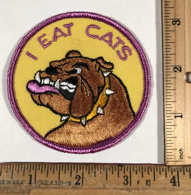 Vintage 1970s I Eat Cats Bulldog Patch Hippie Funny Motorcycle Trucker