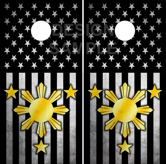 Philippines American Flag Black Cornhole Wrap Bag Toss Skin Decal Sticker