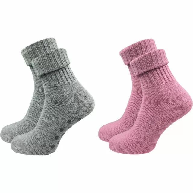 2 Paar Damen Stoppersocken aus Wolle | Socken mit ABS Sohle | Noppensocken