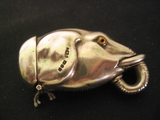 Vintage Sterling Silver Elephant Head Vesta Match Safe David Bowles 1995