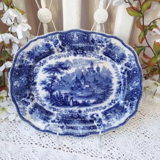 Antique Burgess Leigh Nonpareil Middleport Pottery Dark Flow Blue Lg 12" Platter