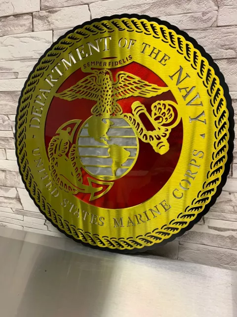 United States Marine Corps Metal Wall Plaque Decor Laser Cut Design 15” Dia.