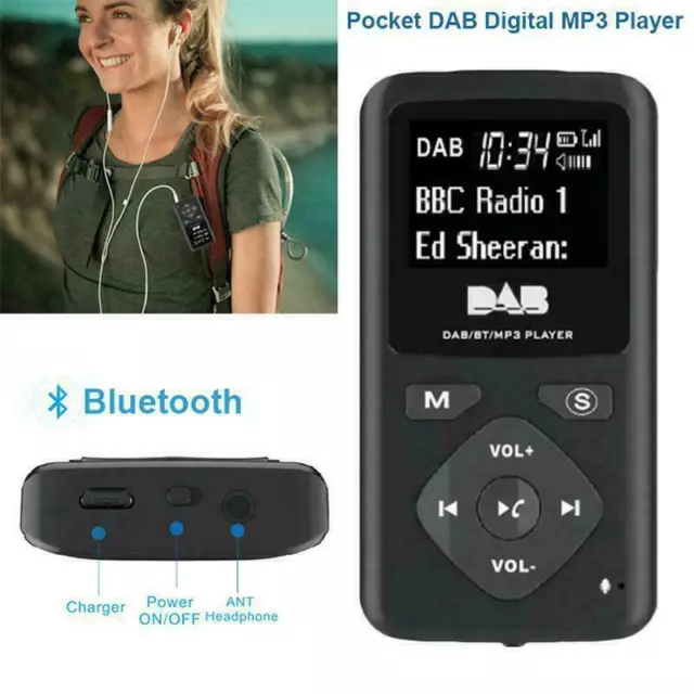 Personal Portable Pocket Digital DAB/DAB+ FM Radio Earphone Bluetooth MP3 Player