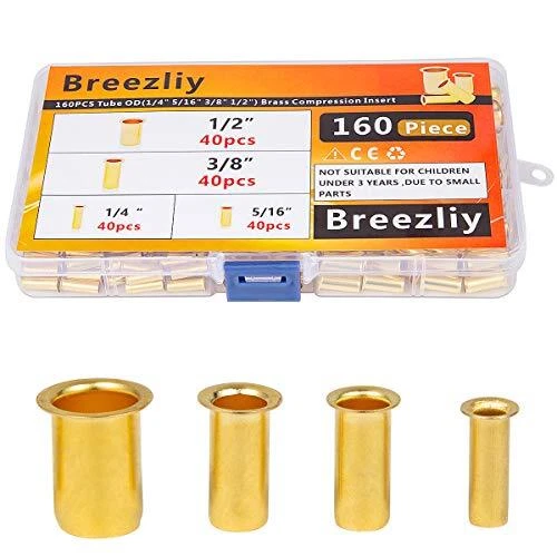 160pcs Tube OD(1/4" 5/16'' 3/8" 1/2") Brass Compression Insert,Brass