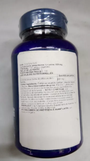 Life Extension, L-Lysine, 620 mg, 100 capsules végétariennes DLUO 11/24 2