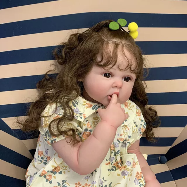 Bebe Toddler Reborn Dolls Lifelike Baby Girl Long Curly Hair Visible Veins GIFT