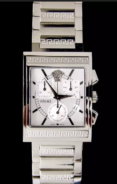 VERSACE LANDMARK ILQ99 Rectangle Silver Dial Stainless Steel Men s