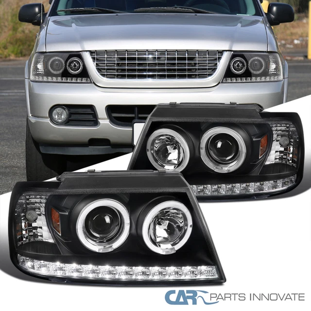 Fits 02-05 Ford Explorer Black LED Dual Halo Projector Headlights Head Lamps L+R