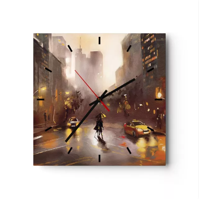 Horloge murale en verre 30x30cm Silencieuse Manhattan Couple Rue Wall Clock