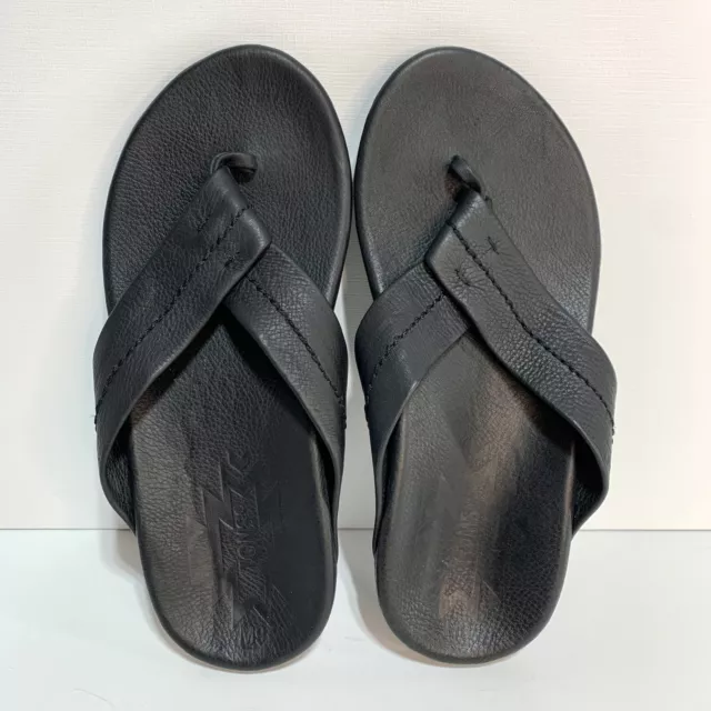 Tom’s Semana Men’s Flip Flop Sandals Black Leather 380515 Size 9