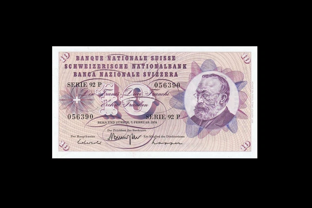 7.2.1974 Switzerland 10 Franken "Zurich" (( Gem Unc ))