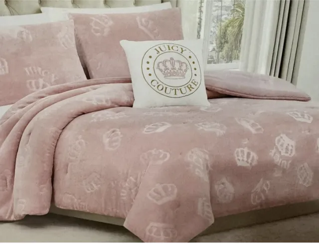 Juicy Couture 4Pc Bed Set Pink Queen  Sz Comforter Pillow Shams BLING Pillow New