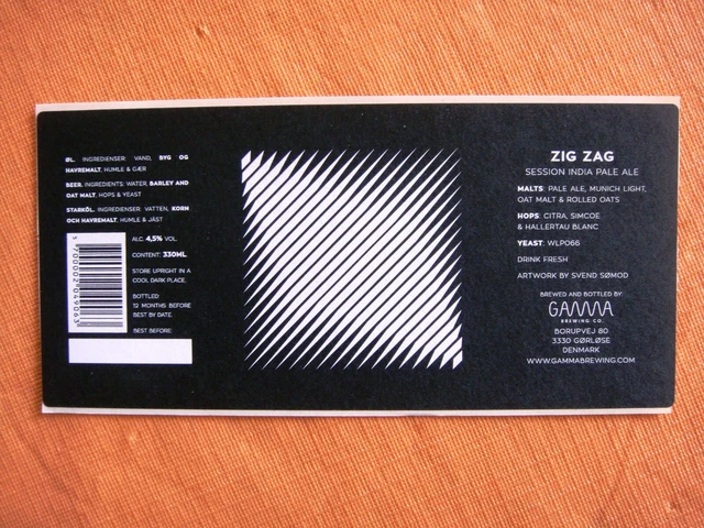 Danish microbrewery beer label - Gamma Bryghus - Zig Zag  - DENMARK