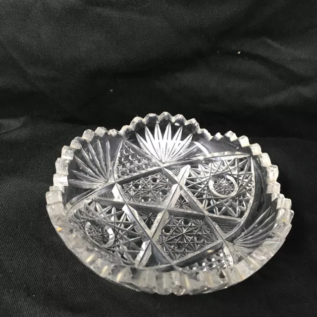 ABP American Brilliant Period Cut Glass 5" Candy Dish Berry Bowl Hobstar Fans