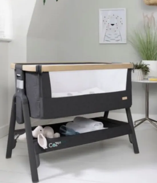 TUTTI Bambini Cozee Bedside Crib - Oak and Charcoal