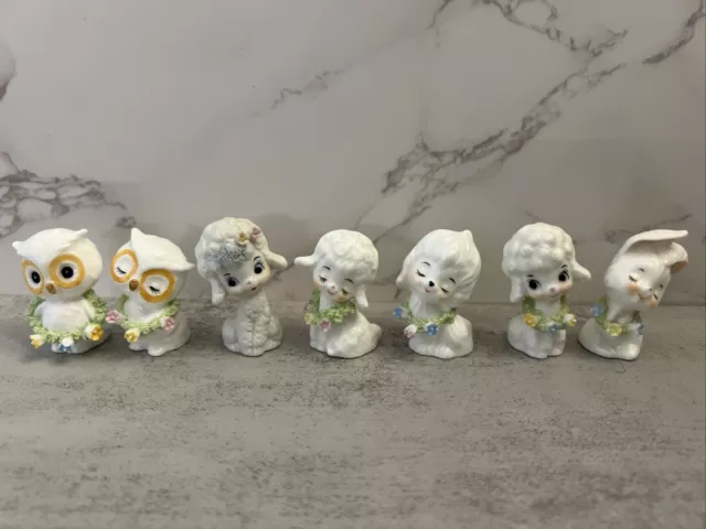 Lot of 7 Vintage Napcoware Miniature Figurine Bone China Lamb Owl Bunny NAPCO