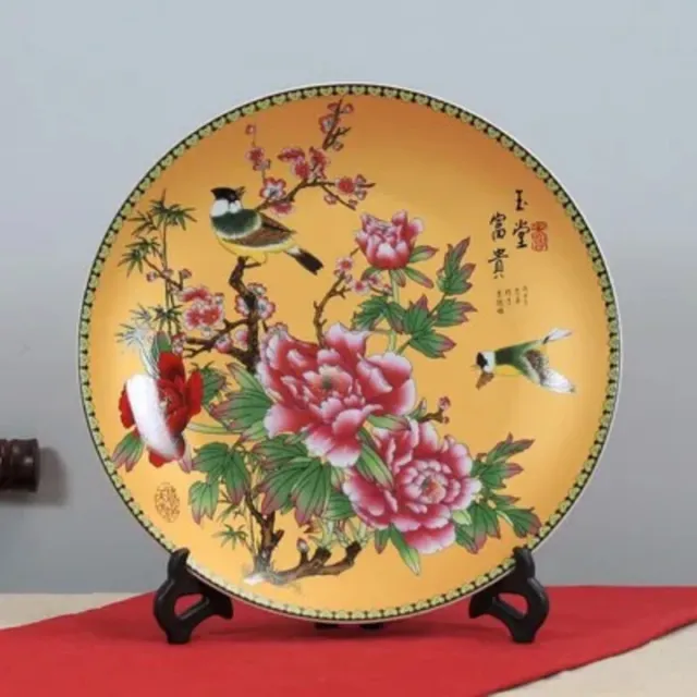 Beautiful Chinese ceramic peony and birds porcelain plate