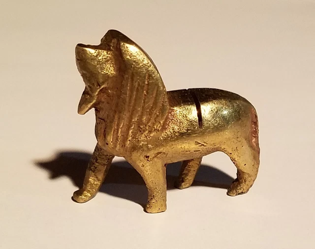 Mini Brass Vintage Small Tiny Roaring Male Lion with Mane Figure Figurine Gift