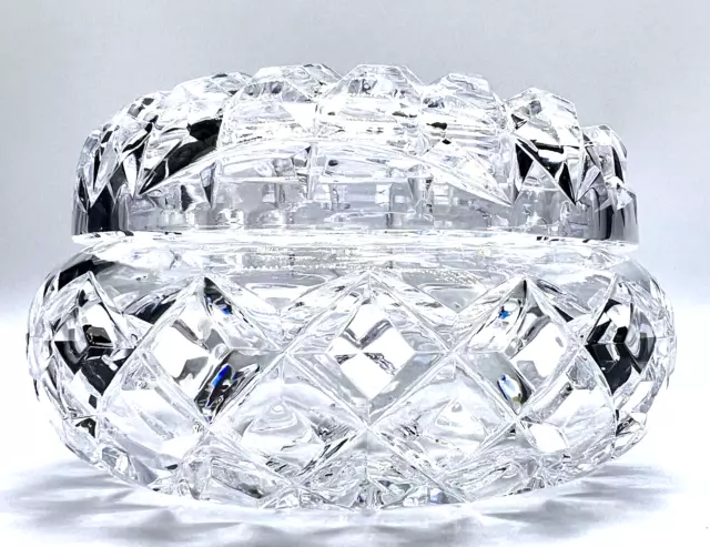 Bohemian Crystal Lidded Trinket Box Diamond Cut - Unmarked. c.1950