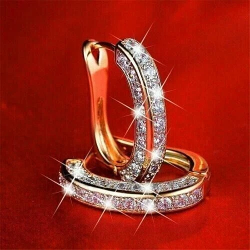 1.60Ct Round Cut Real Natural Moissanite Hoop Earrings 14K Rose Gold Finish