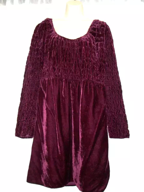 Moda Int'l Sz Small Burgundy Crushed Velvet Oversized Babydoll Dress~