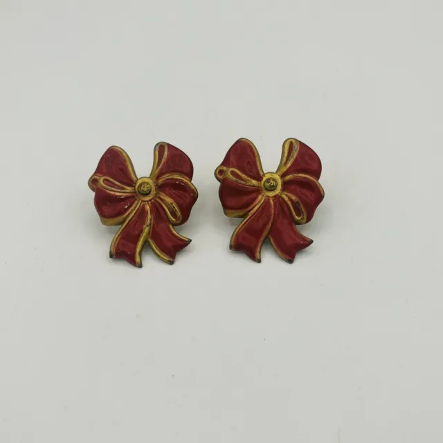 Vintage Red And Gold Metal Bow Curtain Tie Back Pins Set Of 2