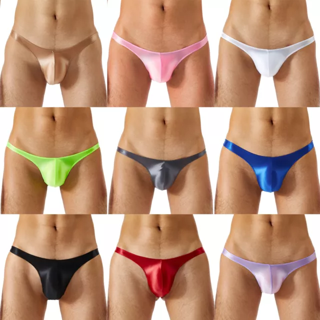 US Mens Glossy Bulge Pouch Thongs Underwear Low Waist Briefs Underpants Swimwear