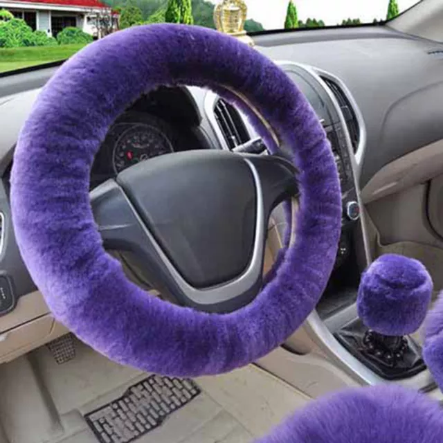 3Pcs/set Winter purple warm plush car steering wheel cover handbrake cover-xd