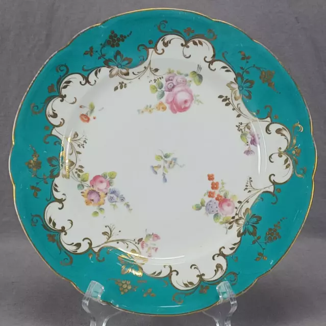 Coalport Hand Painted Pink Rose Floral Teal & Gold 10 1/4 Inch Plate C