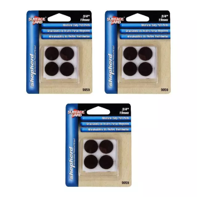 Shepherd Surface Gard Felt Furniture Pads Adhesive 3/4 in Brown 12 Count, 3-Pack