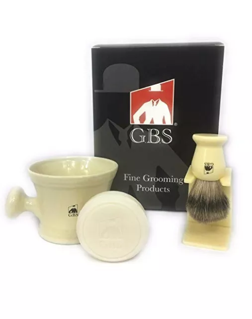 GBS Premium Men's Grooming Wet Shaving Set - Ceramic Ivory Shaving Soap Mug Bowl